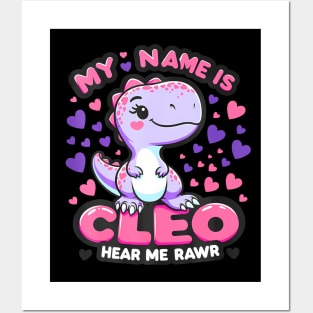 My Name Is Cleo Hear Me Roar TRex Dinosaur Hearts Posters and Art